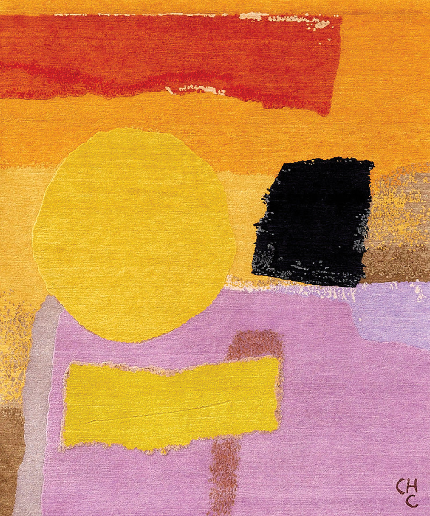 A painting with yellow and purple colors