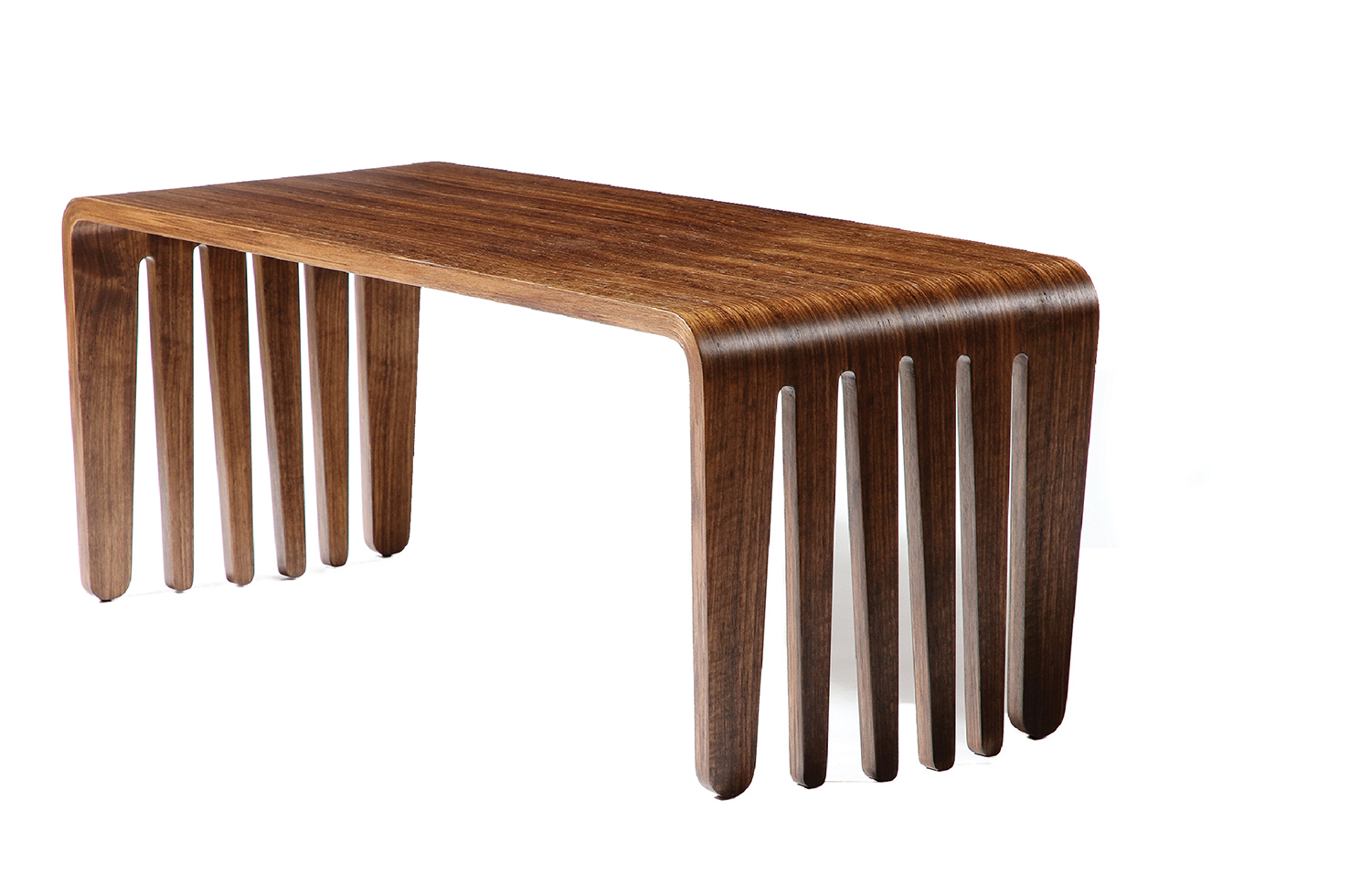 A wooden table with three legs