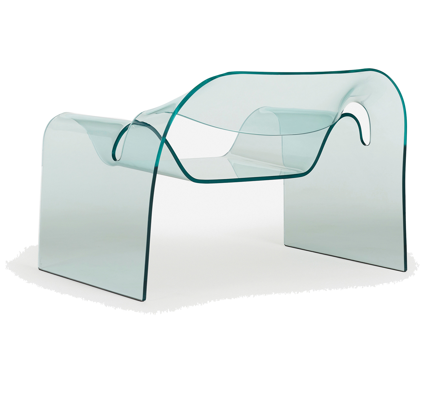 A glass table with a curved design