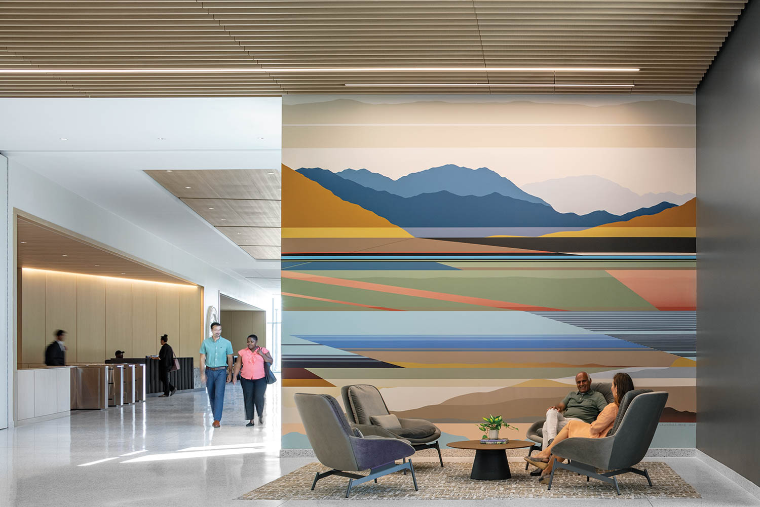 a common area with abstract art