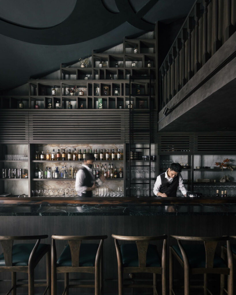 dark interior of kaiseki bar