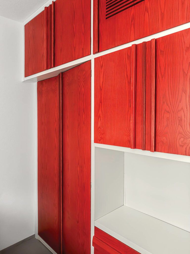 red Painted-pine bedroom closets.