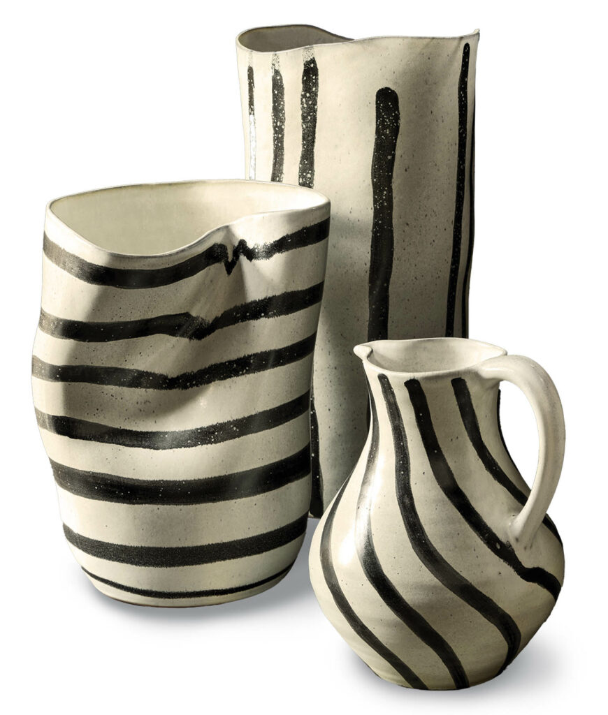 bunch of striped vases