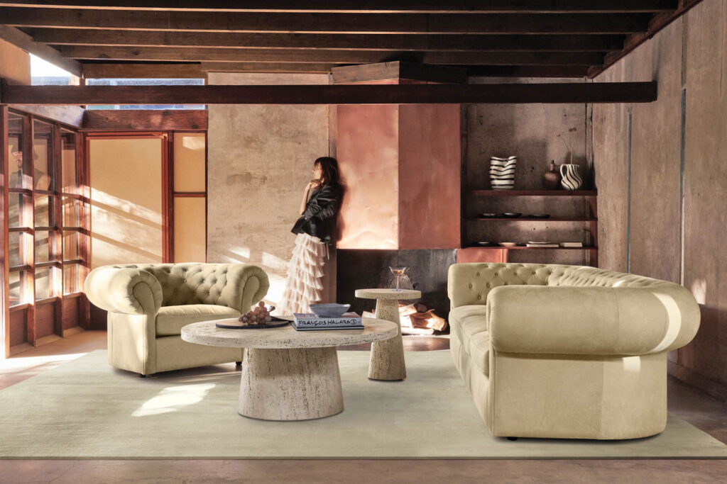 woman walking through a showroom