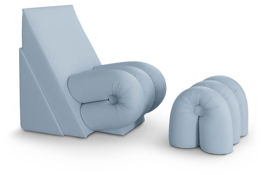 light blue chair made of pillow-like material