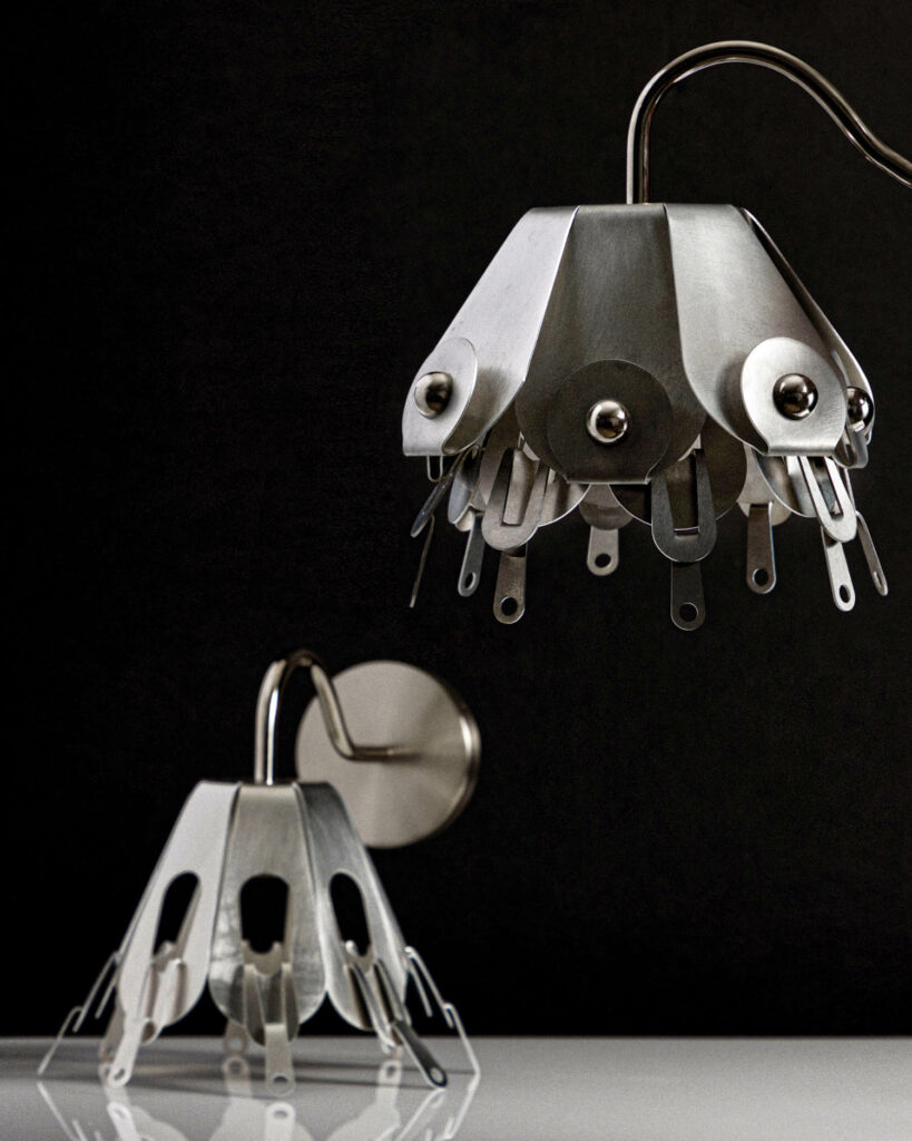 metal pendant lights shaped like flower petals