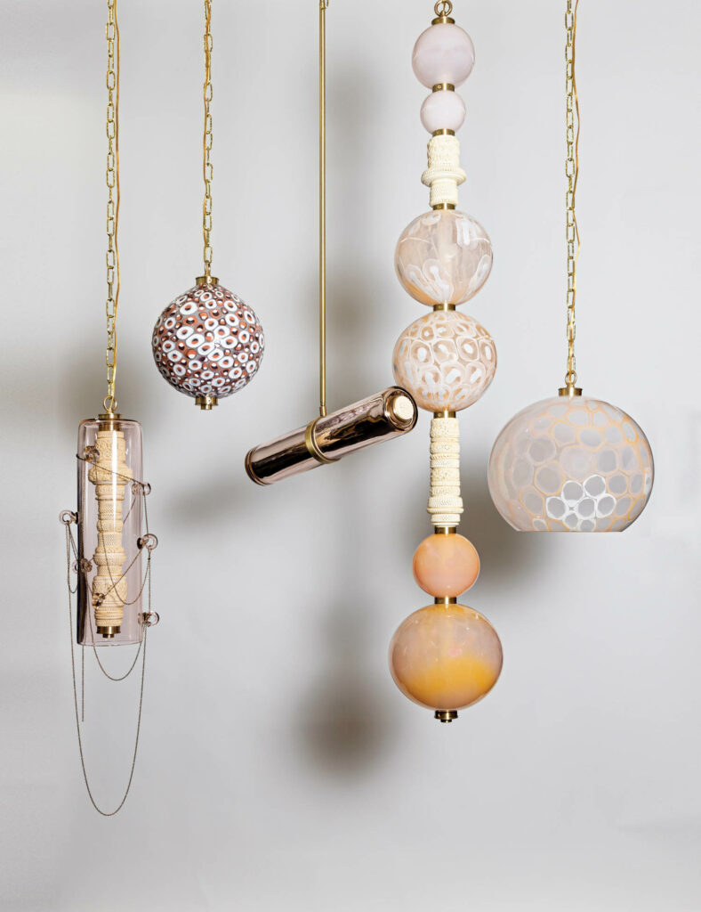 hanging lights in various shapes