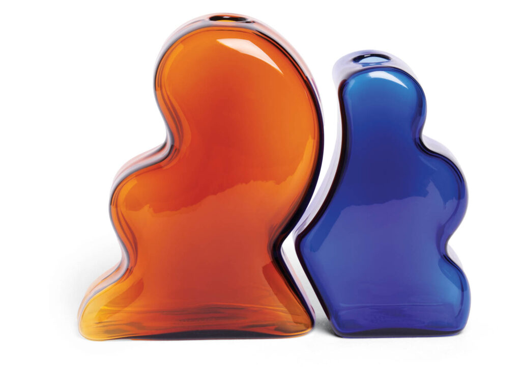 interlocking vases in orange and blue